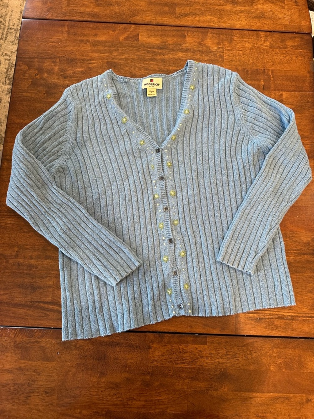 Vintage Woolrich Cotton/Lambswool Blend Embroidered Cardigan in Peacock